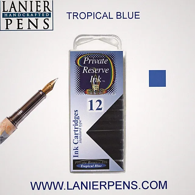 12 Pack- Private Reserve Ink Cartridges Clear Case Universal Size, Tropical Blue