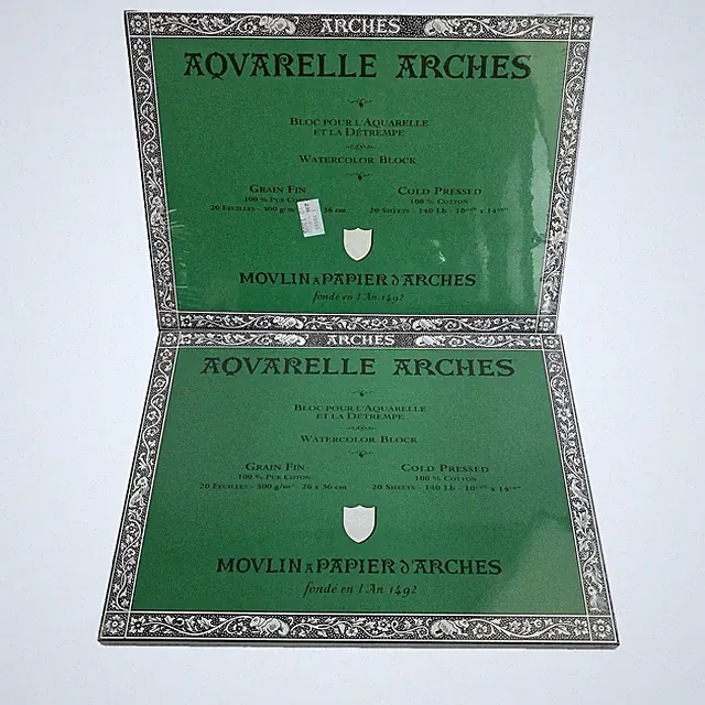 2 NEW Arches Aquarelle Artist Watercolor Blocks 140 lb 10"x14" 40 Sheets New Vtg