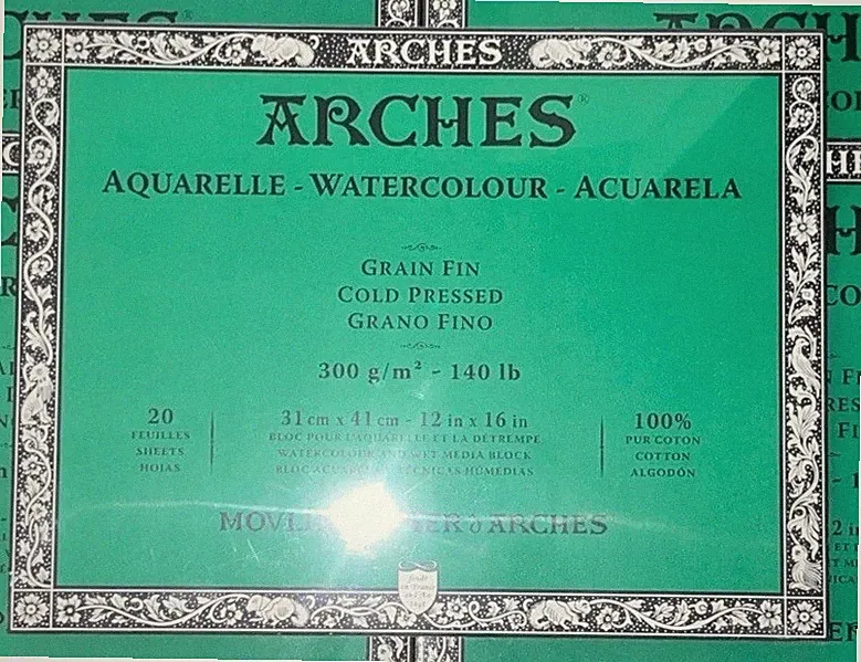 Arches Aquarelle 12x16 Watercolor Block 140lb Cold Pressed Cotton Sheets