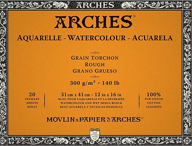 Arches Aquarelle Rough Watercolor Block 12X16- 140lb, 20 Sheets