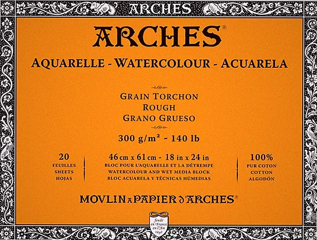 Arches Aquarelle Rough Watercolor Block 18X24- 140lb, 20 Sheets