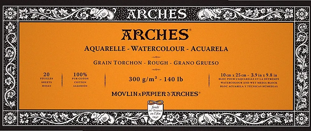 Arches Aquarelle Rough Watercolor Block 3.9X9.8- 140lb, 20 Sheets
