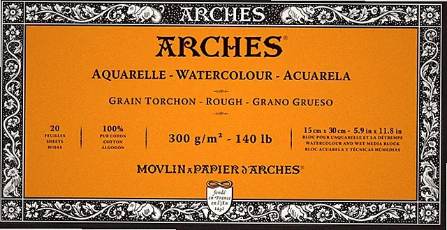 Arches Aquarelle Rough Watercolor Block 5.9X11.8- 140lb, 20 Sheets