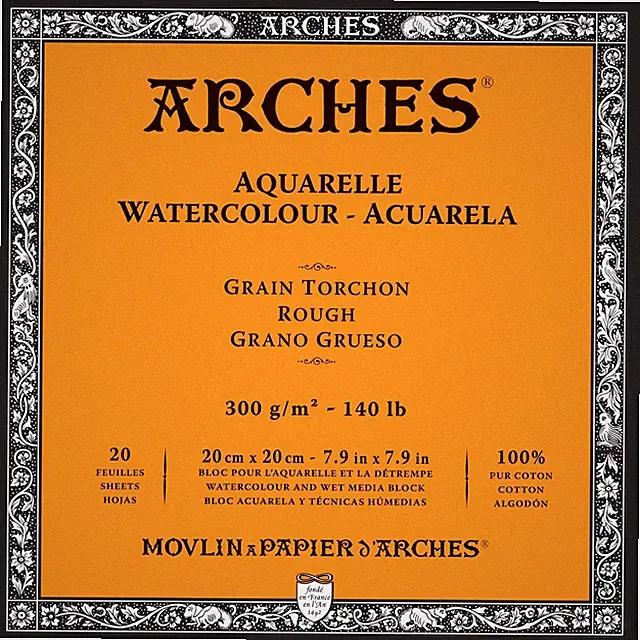 Arches Aquarelle Rough Watercolor Block 7.9X7.9- 140lb, 20 Sheets