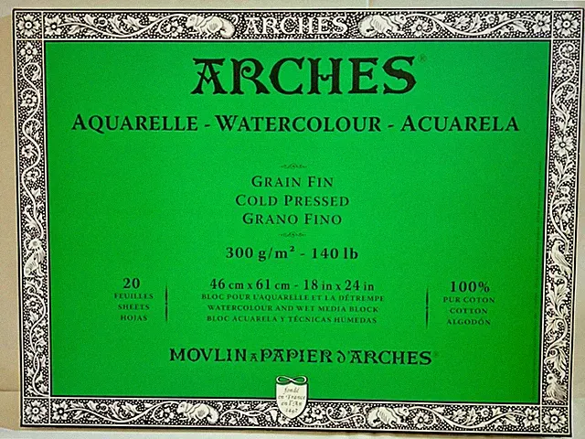 Arches Aquarelle Watercolor Block 140 lb Cold Press 18 in x 24 in - 20 Sheets