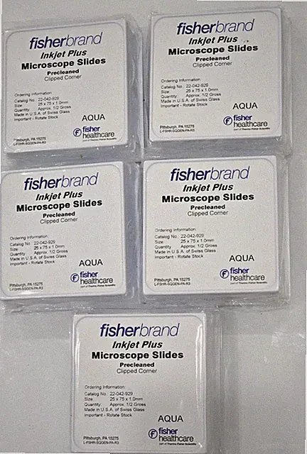 FISHERBRAND INK JET AQUA PLUS 22-042-929 MICROSCOPE SLIDES-5 BOXES