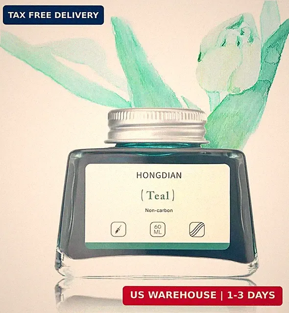 Hongdian Fountain Pen Bottled Ink Teal Color, 60ml Non Carbon Inkwell Bottle, Ar