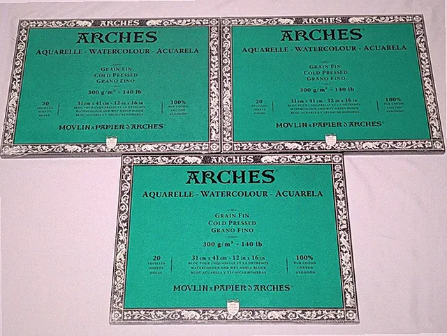 Lot of 3 Arches Aquarelle Watercolor Blocks 12x16 Cold Pressed 140lb 20sh EACH
