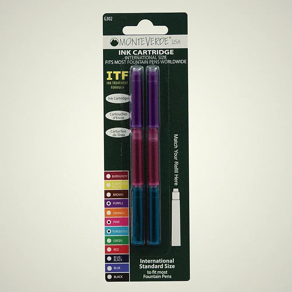 Monteverde ink cartridge for fountain Pens Purple Pink Turquoise Made in Austria