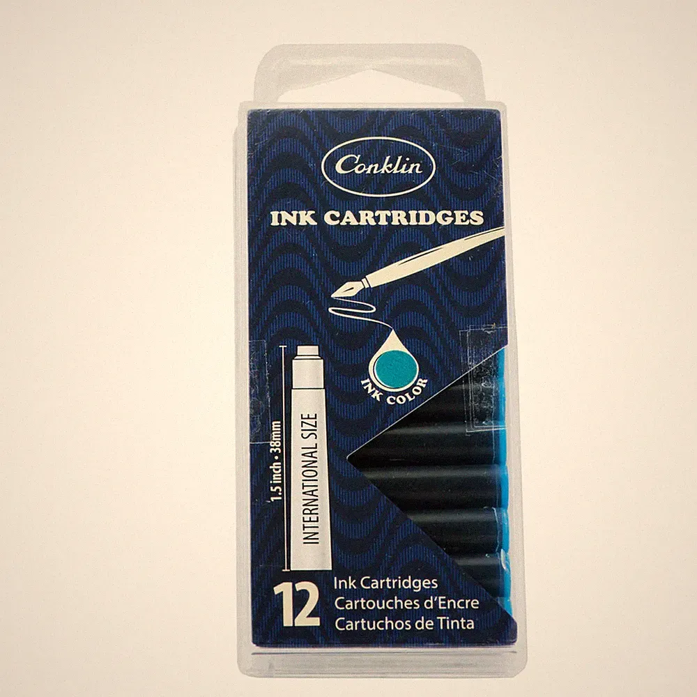 Pk/12 Conklin Standard International Ink Cartridges, Turquoise
