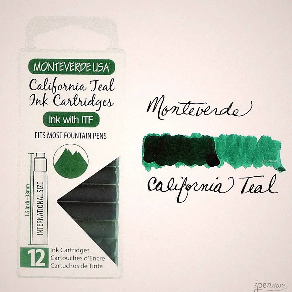 Pk/12 Monteverde Standard International Ink Cartridges, California Teal
