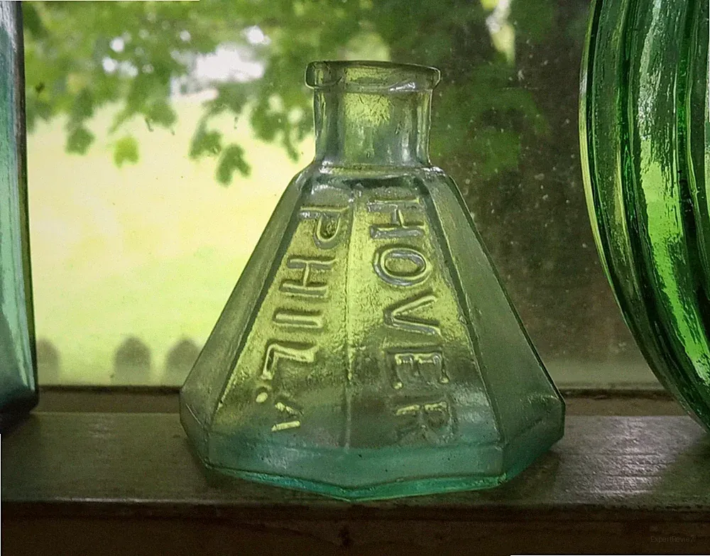 RARE 1860s HOVER PHILA 8 SIDED UMBRELLA INK BOTTLE EARLY SMOOTH BASE
